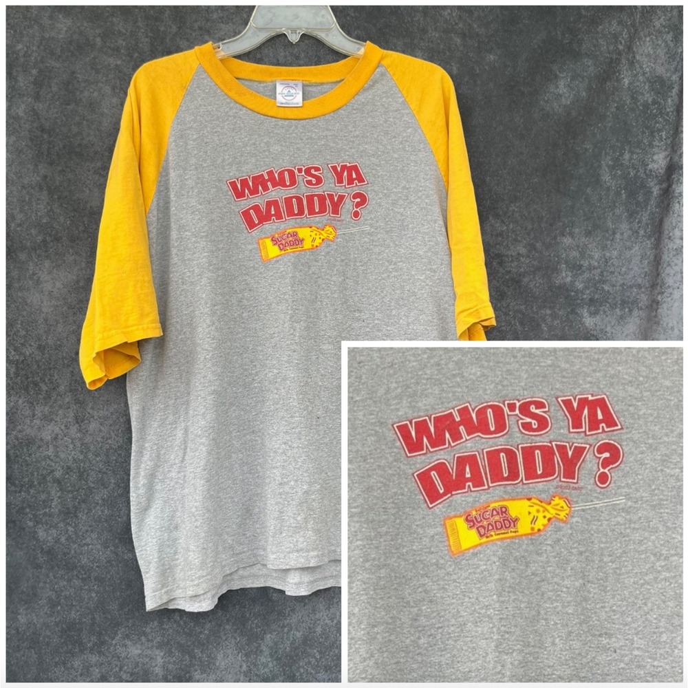Vintage Y2K‎ 2002 Who's Ya Daddy Sugar Daddy Retro Candy Graphic Raglan Tee XL